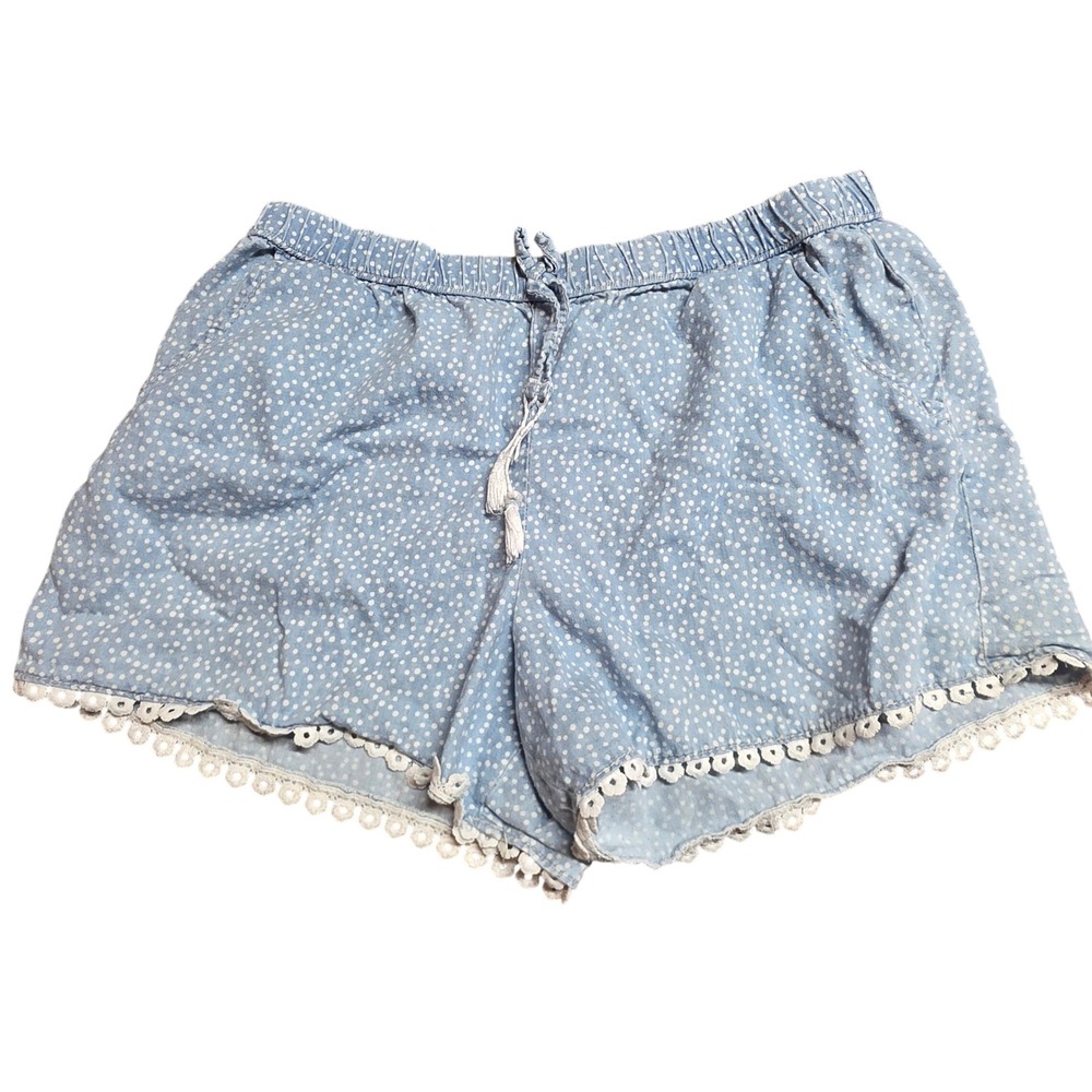 CLEARANCE 💲6️⃣ Jordache Girls Blue Polka Dot‎ Lace Trim Shorts XL 14-16 Tassel